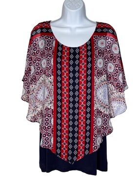 AB Studio Red & Navy Patterned Layered Tunic